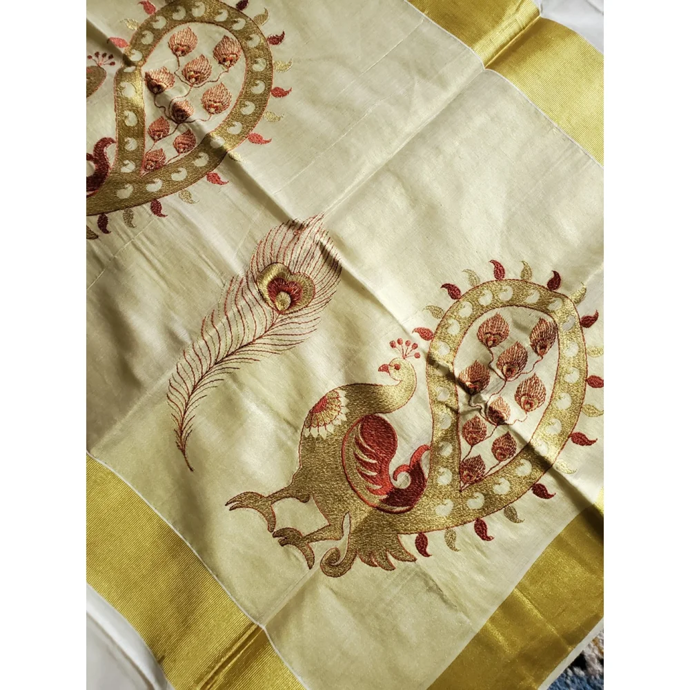 New Pure Kasavu Cotton Saree W Running Bp Traditional Party Festive Wedding - Picture 2 of 8